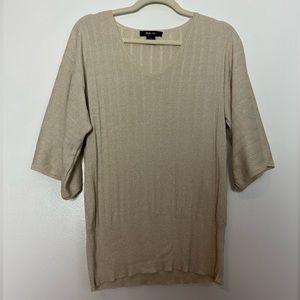Style & Co | Beige Metallic Short Sleeve Sweater Top | Size Large